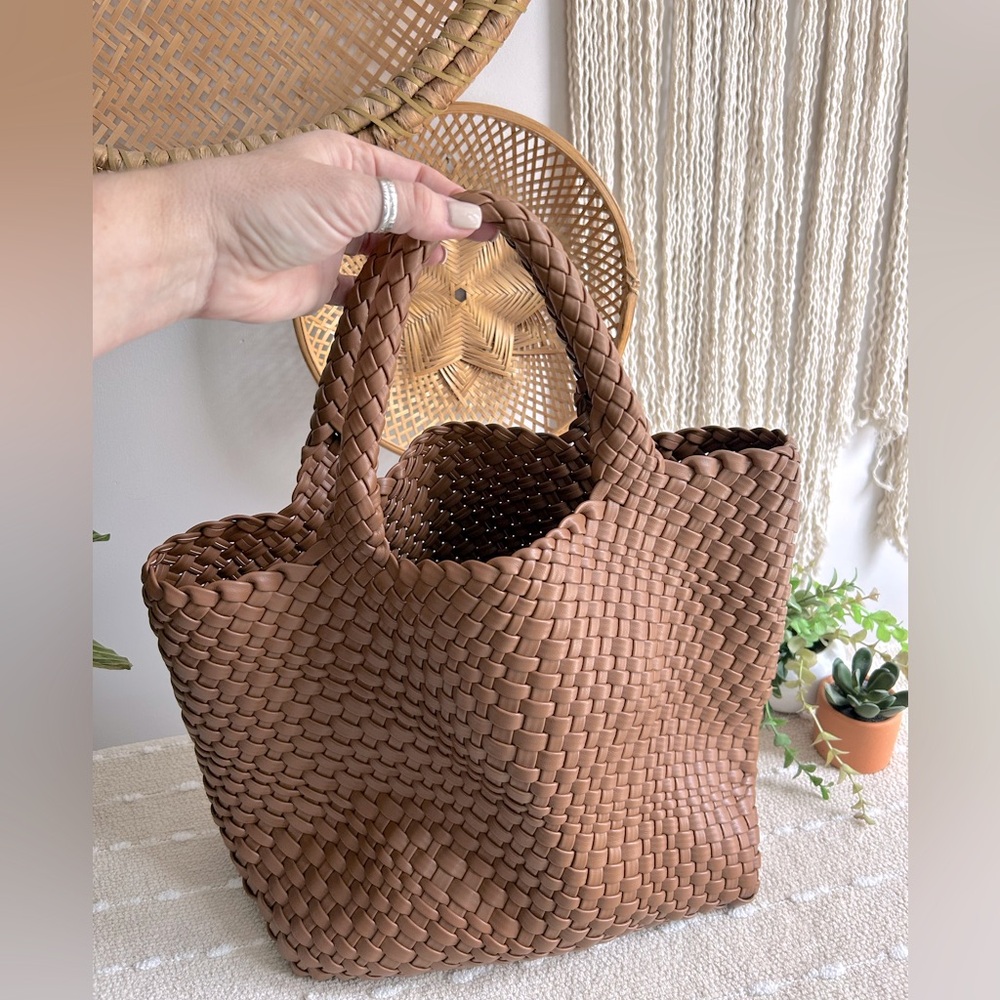 Woven Faux Leather Tote